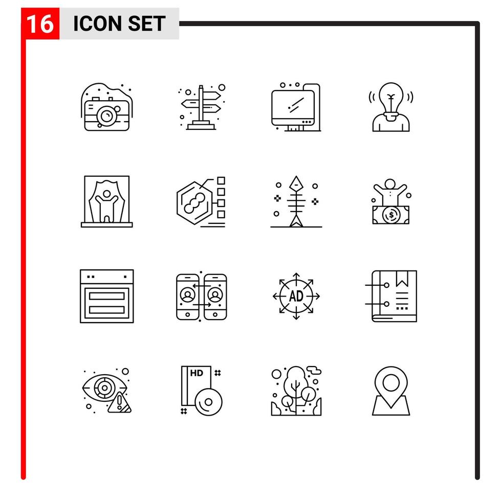 Outline Pack of 16 Universal Symbols of celebrity actor education light user Editable Vector Design Elements