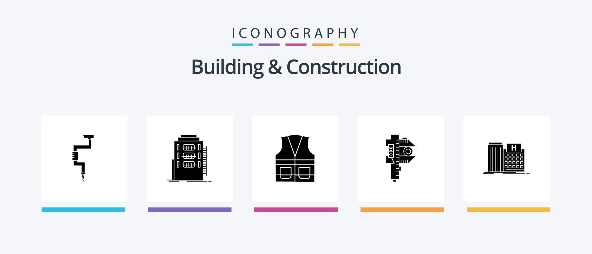 Building And Construction Glyph 5 Icon Pack Including measure. measuring. hostel. repair. labour. Creative Icons Design vector