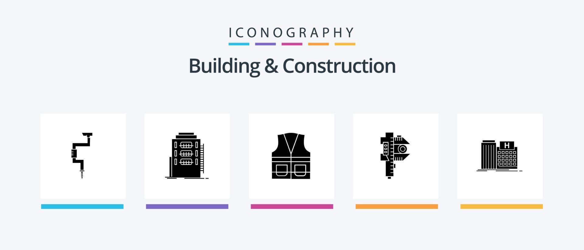 paquete de iconos de glifo 5 de construcción y construcción que incluye medida. medición. Hostal. reparar. labor. diseño de iconos creativos vector