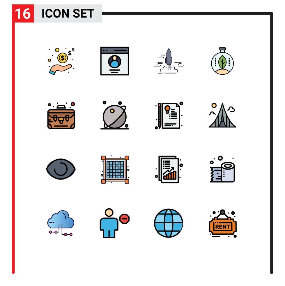 Flat Color Filled Line Pack of 16 Universal Symbols of business energy launch innovation space Editable Creative Vector Design Elements