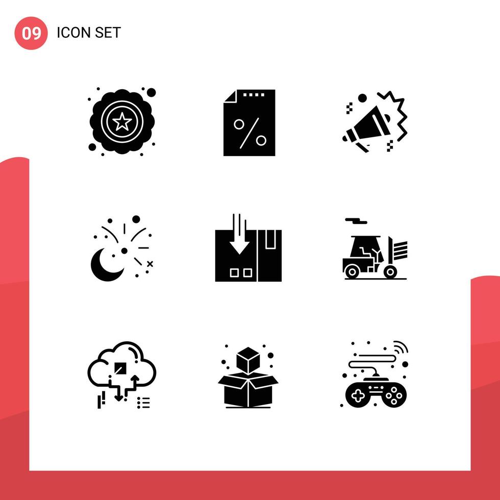9 Creative Icons Modern Signs and Symbols of delivery fireworks real estate decoration cresent Editable Vector Design Elements