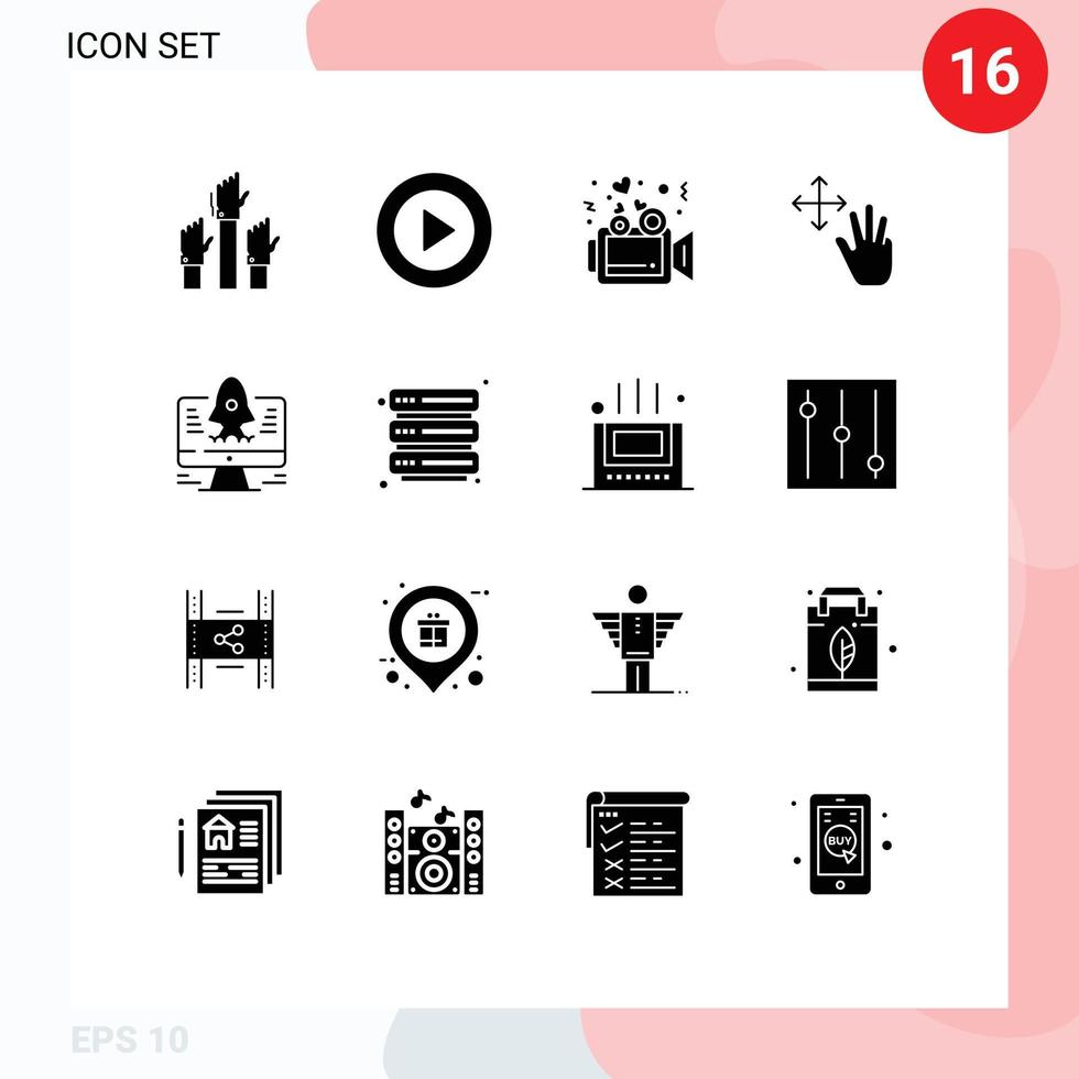 16 Universal Solid Glyph Signs Symbols of hold finger ui three video Editable Vector Design Elements