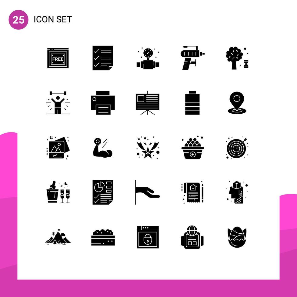 Set of 25 Vector Solid Glyphs on Grid for knowledge tool report perforator plumbing Editable Vector Design Elements