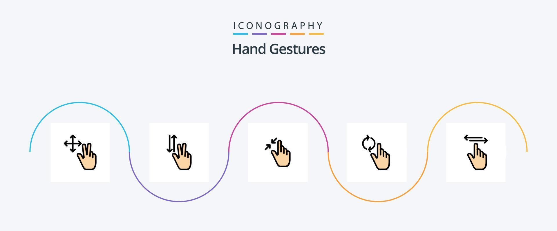 Hand Gestures Line Filled Flat 5 Icon Pack Including finger. refresh. contract. hand. touch vector