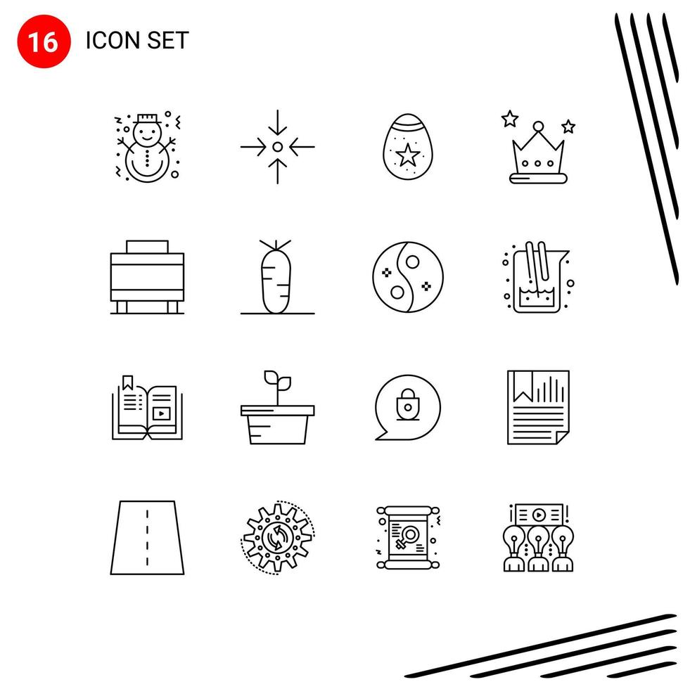 Pictogram Set of 16 Simple Outlines of suitcase wreath bird crown achievement Editable Vector Design Elements