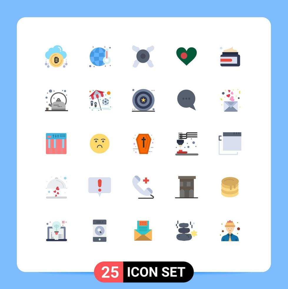Mobile Interface Flat Color Set of 25 Pictograms of cream flag world country bangla Editable Vector Design Elements