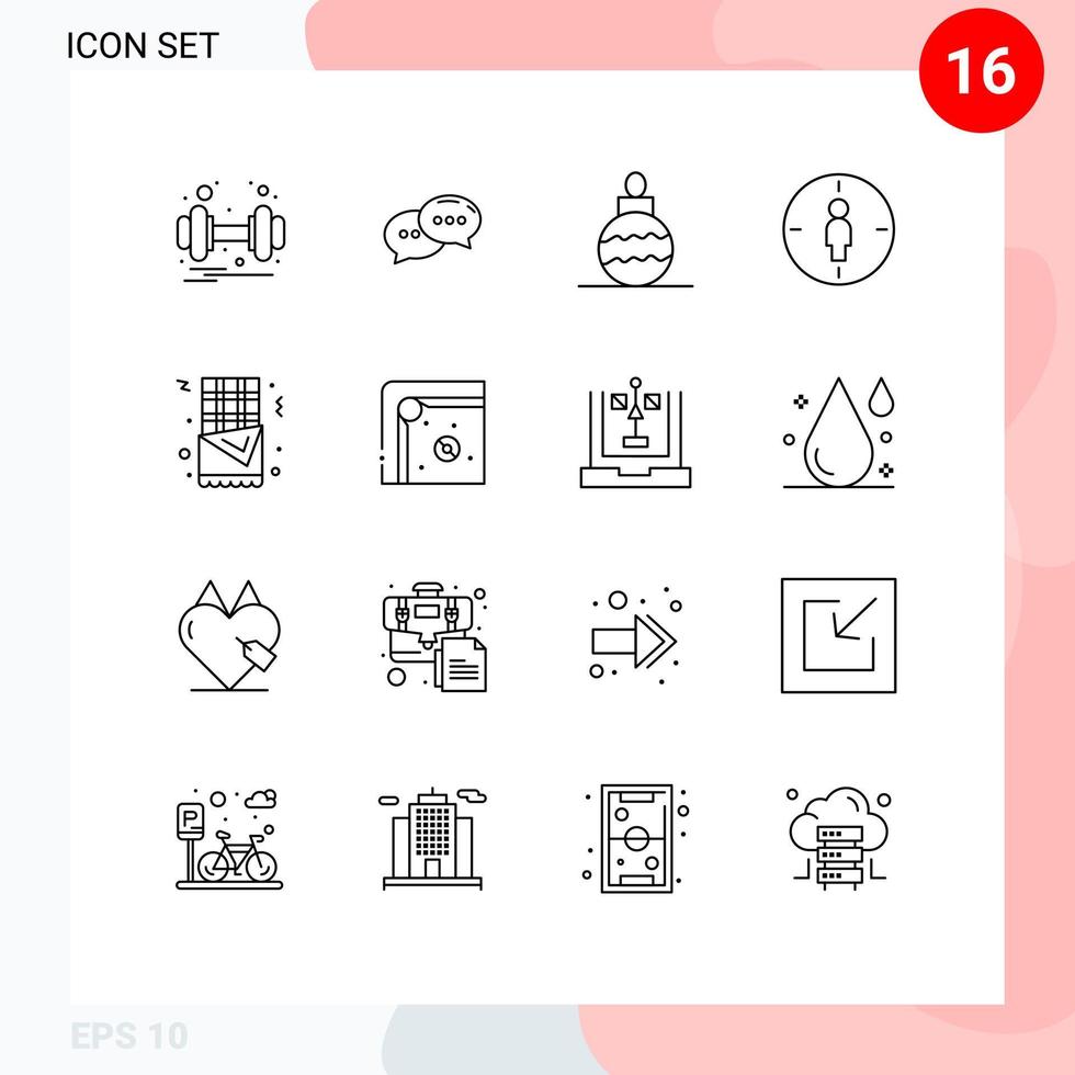 16 Universal Outlines Set for Web and Mobile Applications food churro new year target male Editable Vector Design Elements