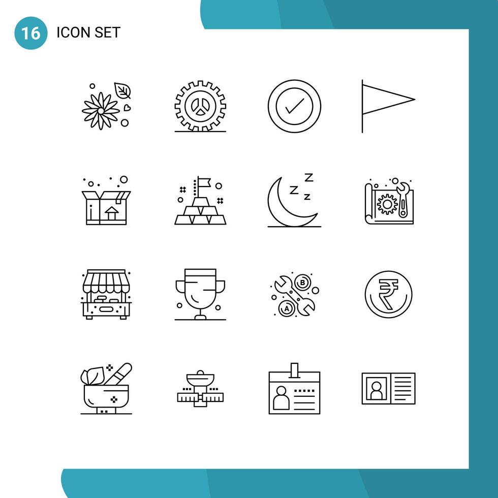 User Interface Pack of 16 Basic Outlines of delivery mark web development flag wireframe Editable Vector Design Elements