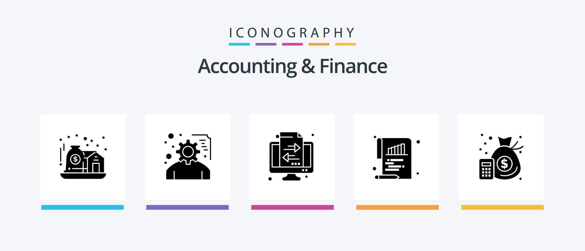 Accounting And Finance Glyph 5 Icon Pack Including finance. paper. banking. document. bar. Creative Icons Design vector