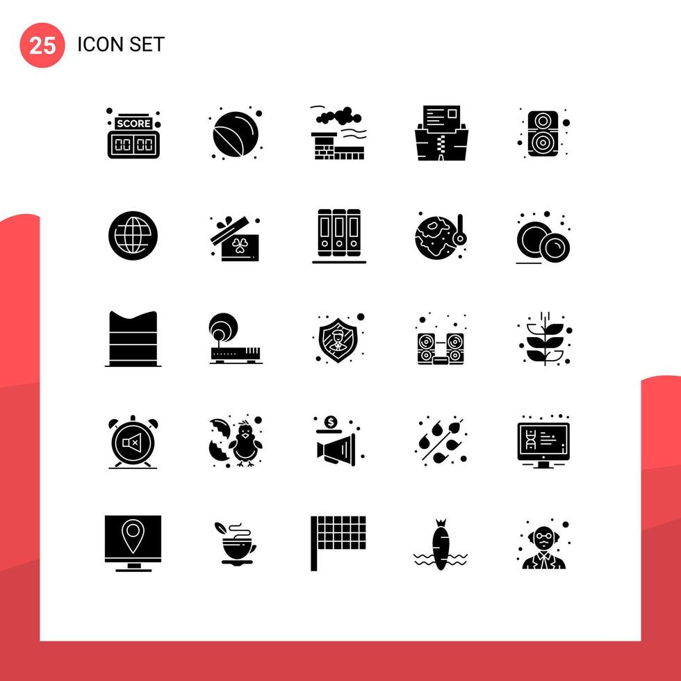 25 Thematic Vector Solid Glyphs and Editable Symbols of hardware folder factory file data Editable Vector Design Elements