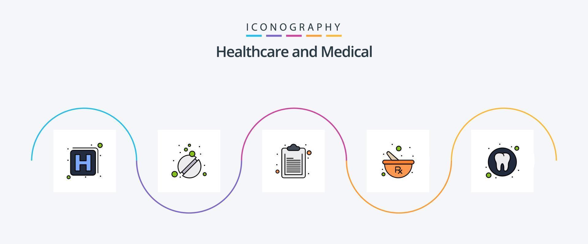 Medical Line Filled Flat 5 Icon Pack Including tooth. health. document. dental. mixing vector