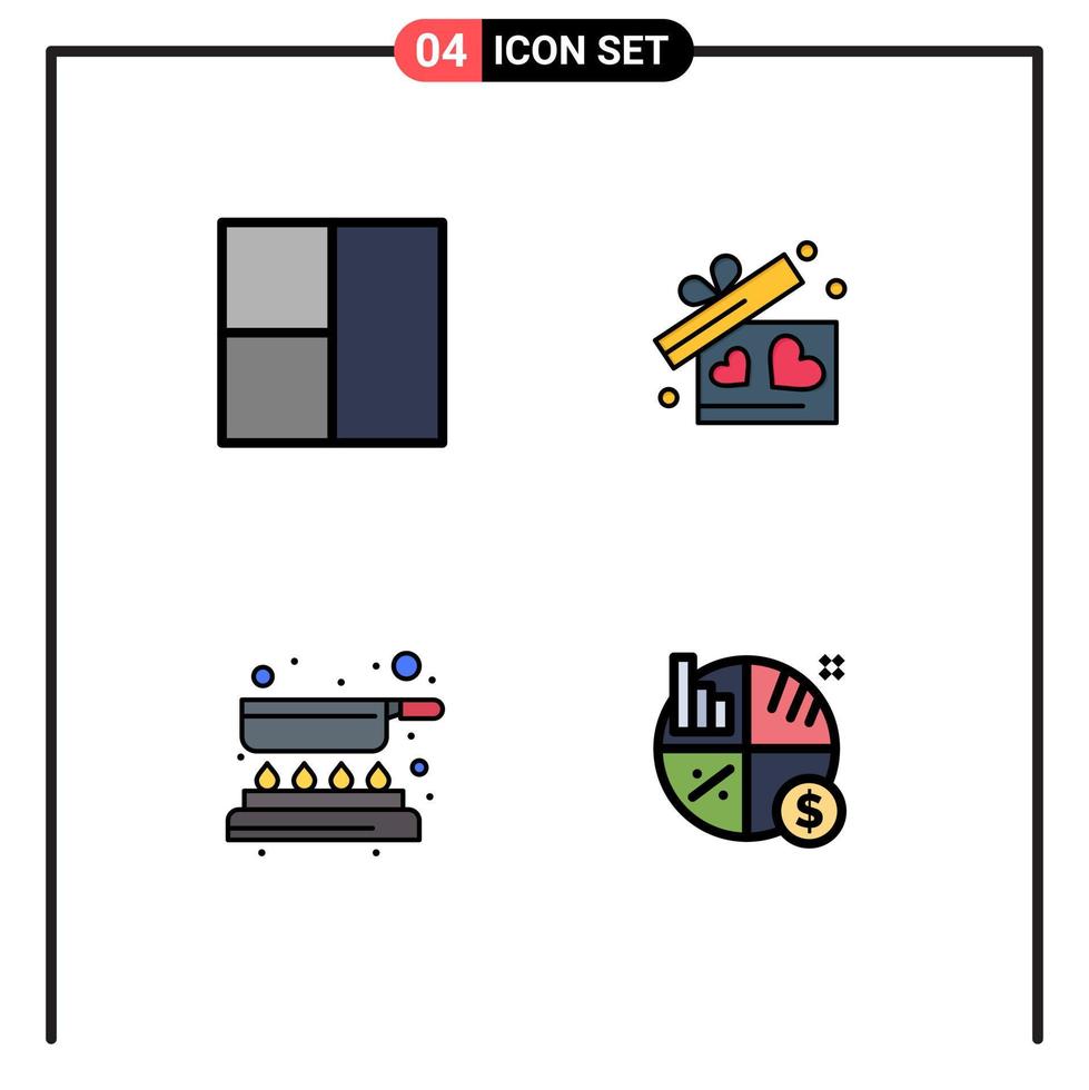 Set of 4 Modern UI Icons Symbols Signs for grid fry love cook investment Editable Vector Design Elements