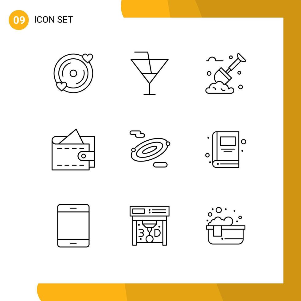 Set of 9 Vector Outlines on Grid for space rotation spade wallet cash Editable Vector Design Elements