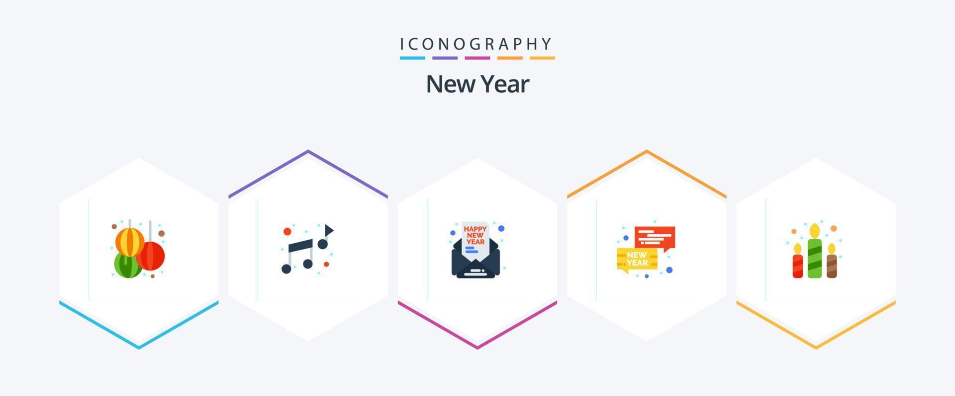 New Year 25 Flat icon pack including fire. new year. invite. conversation. bubble vector
