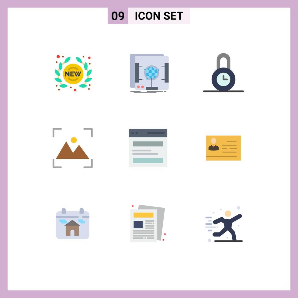 9 User Interface Flat Color Pack of modern Signs and Symbols of header photography scanner photo crop Editable Vector Design Elements