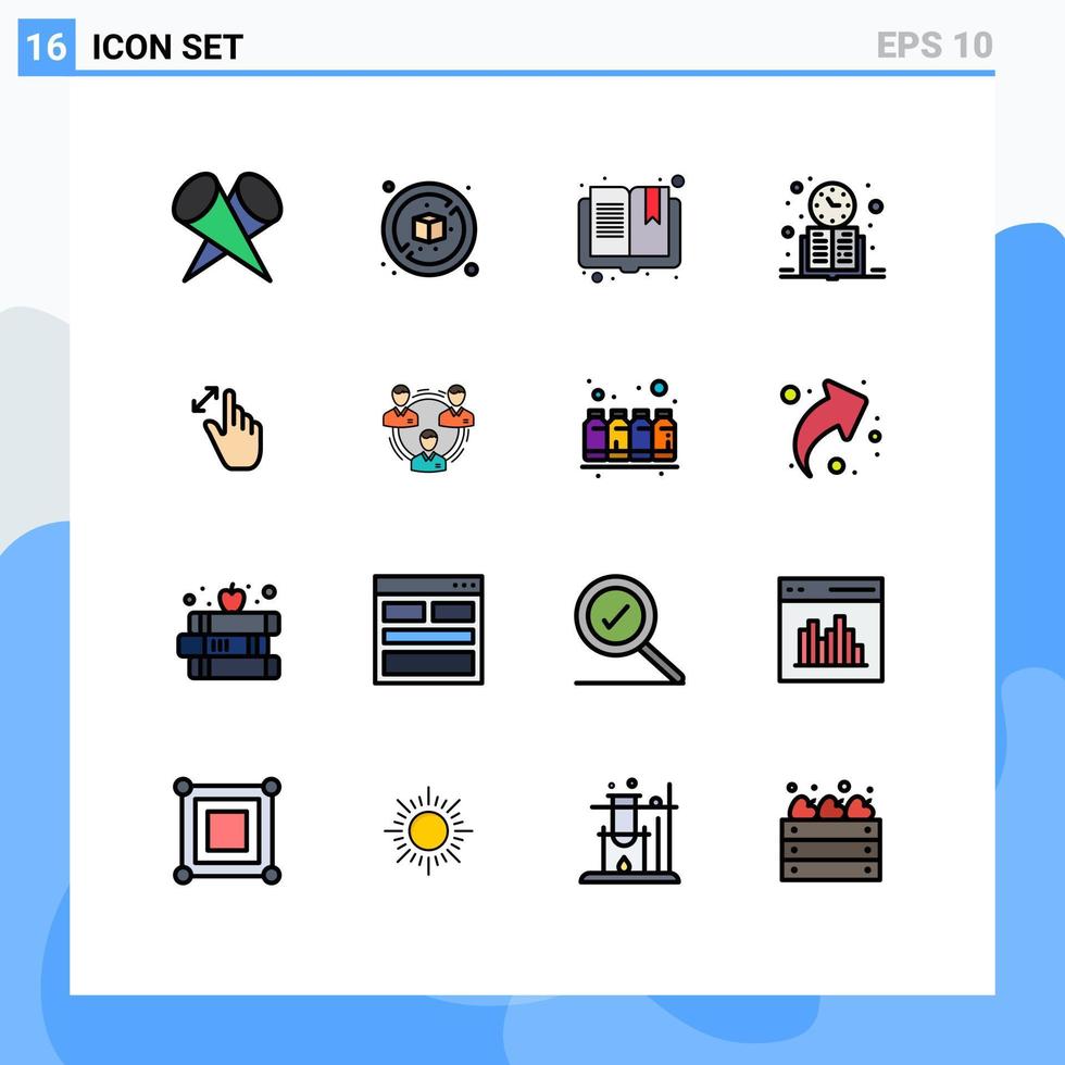 16 interfaz de usuario paquete de líneas llenas de color plano de signos y símbolos modernos de gestos tiempo de estudio reloj de horario abierto elementos de diseño de vectores creativos editables