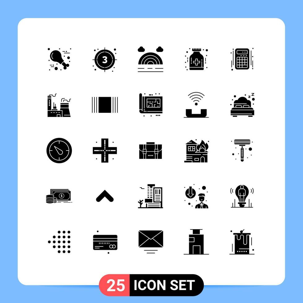 Set of 25 Vector Solid Glyphs on Grid for interaction hospital video health care Editable Vector Design Elements
