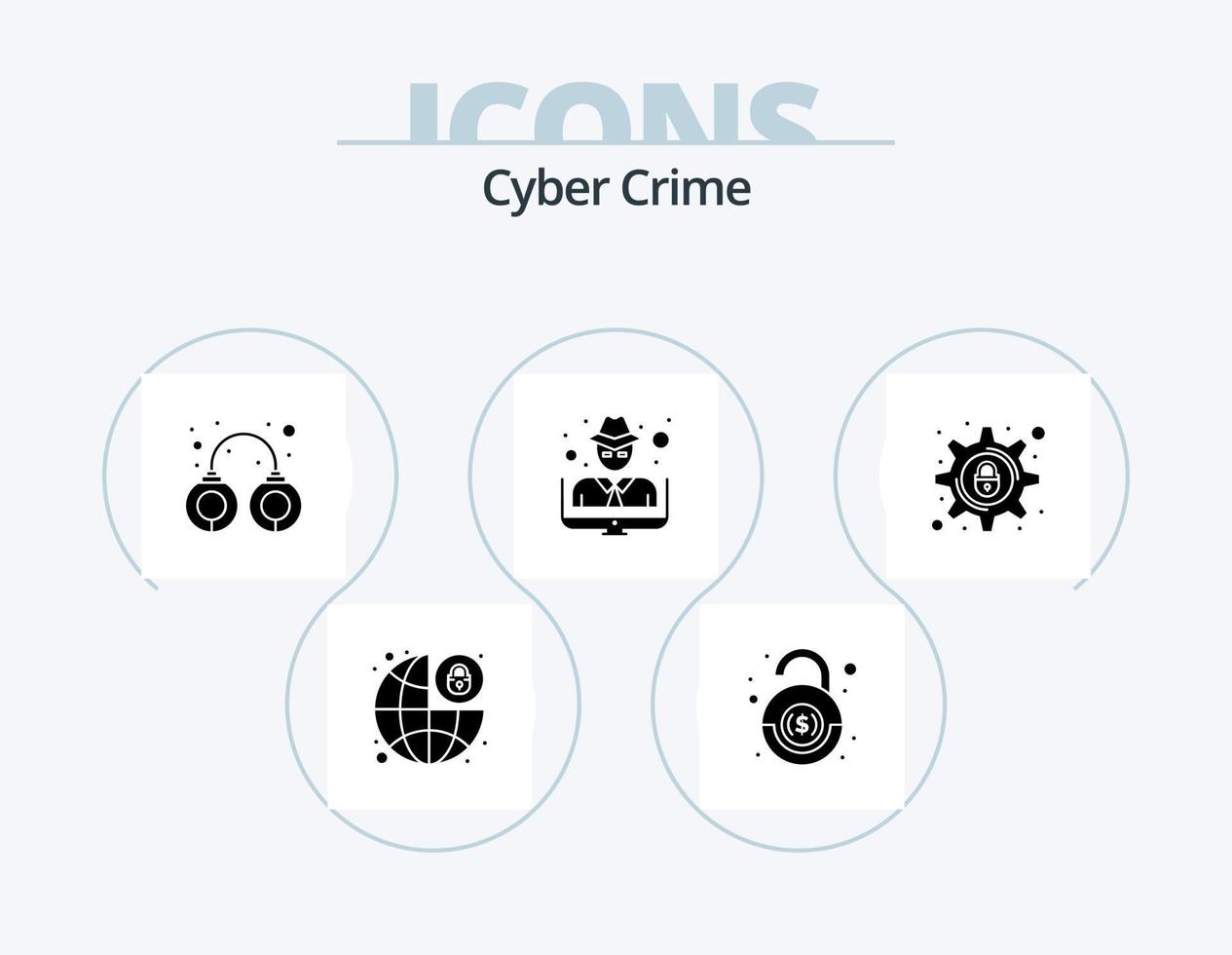 Cyber Crime Glyph Icon Pack 5 Icon Design. cyber crime. thief. security. man. arrest vector