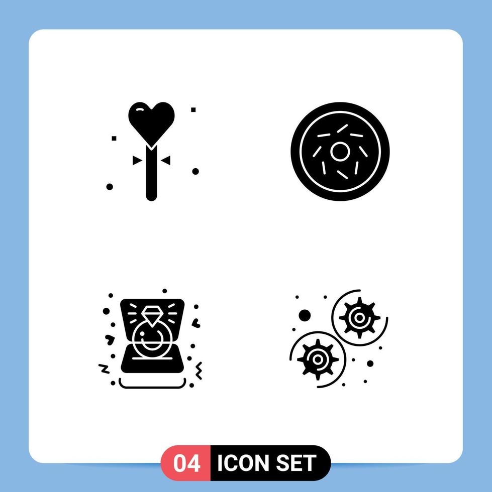 4 Solid Glyph concept for Websites Mobile and Apps celebration love holiday food wedding Editable Vector Design Elements
