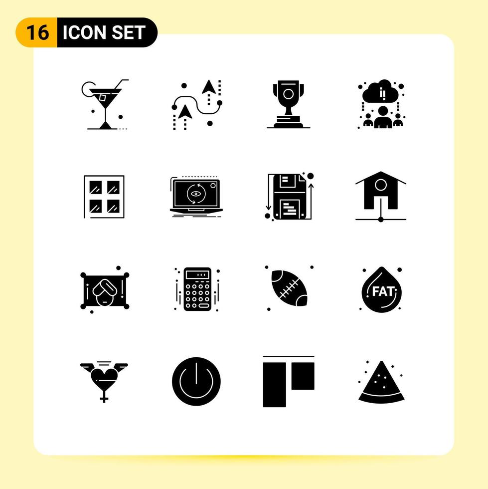 Group of 16 Solid Glyphs Signs and Symbols for construction online programing learning game Editable Vector Design Elements