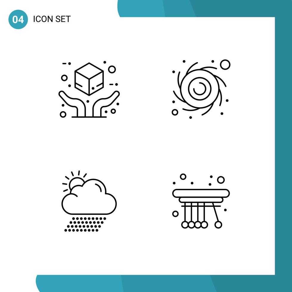 Mobile Interface Line Set of 4 Pictograms of delivery weather package planet movement Editable Vector Design Elements