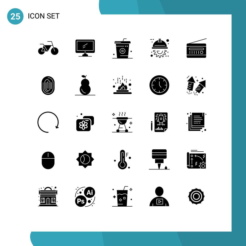 25 Solid Glyph concept for Websites Mobile and Apps fm radio project cooking engineering automation Editable Vector Design Elements