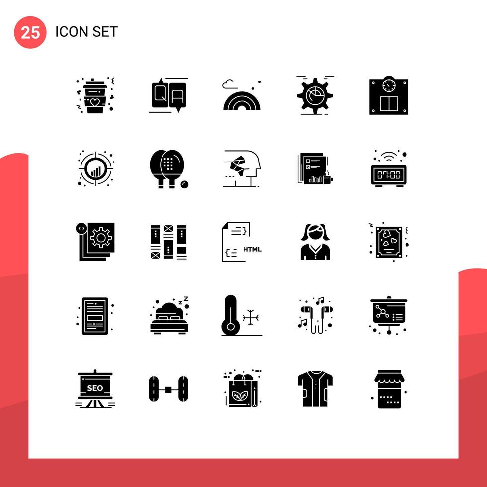 25 Thematic Vector Solid Glyphs and Editable Symbols of cog seo message gear wave Editable Vector Design Elements