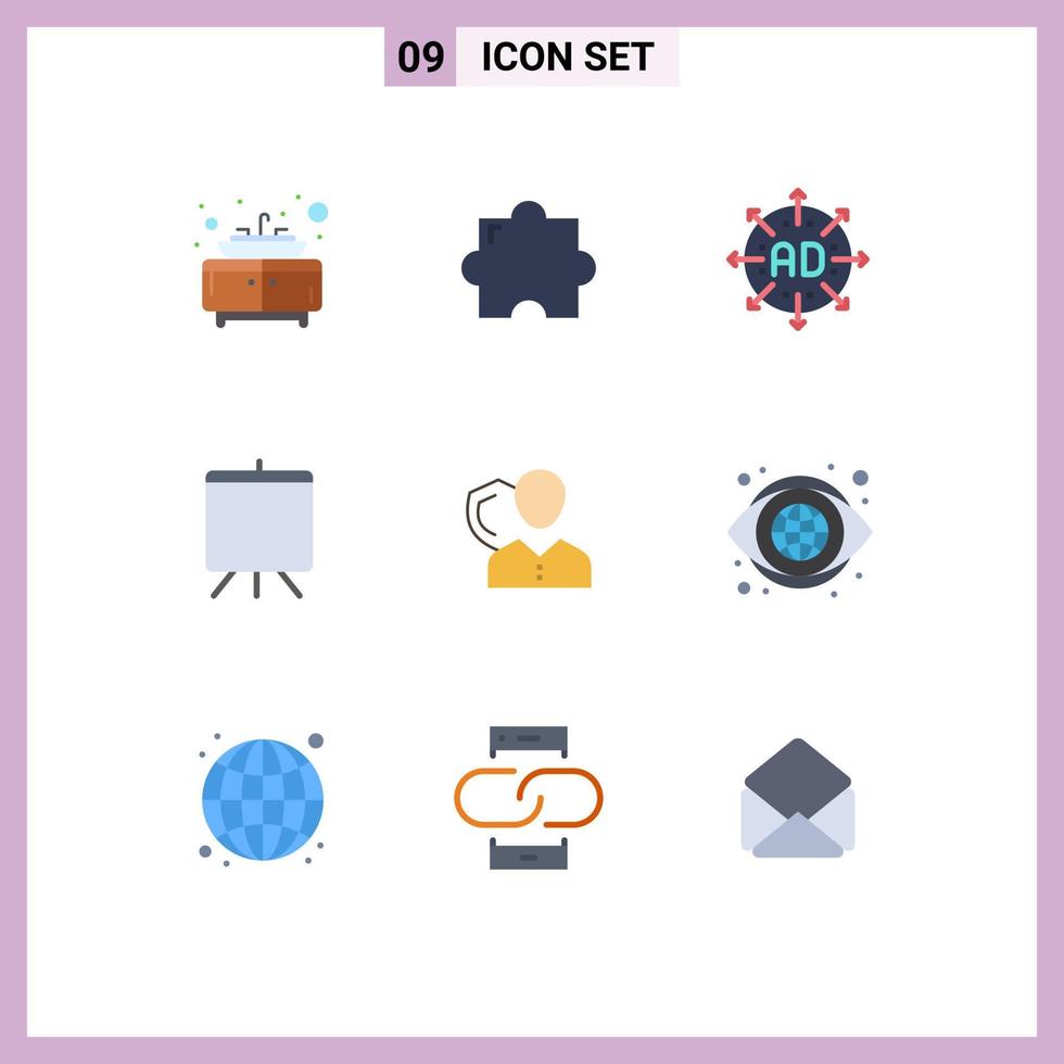 Set of 9 Commercial Flat Colors pack for person employee arrow security deck Editable Vector Design Elements