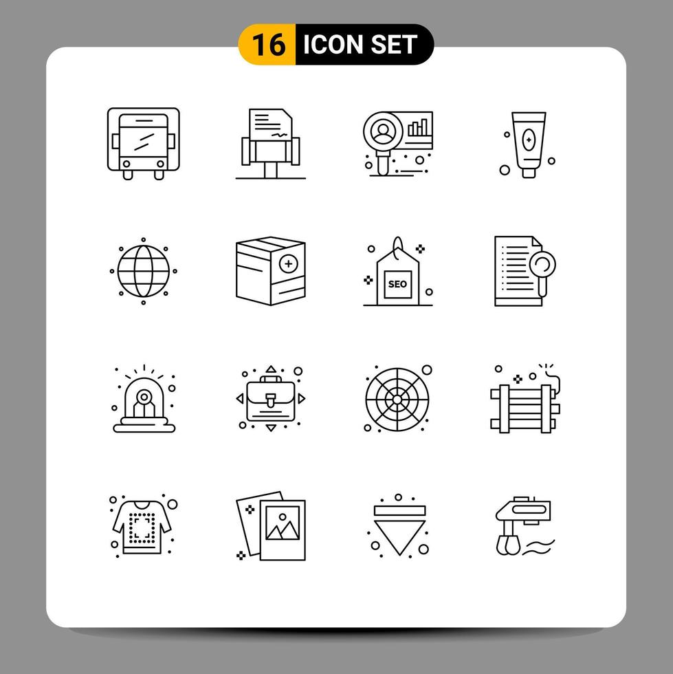 conjunto moderno de 16 contornos y símbolos, como agregar elementos de diseño vectorial editables de cara global del mercado mundial vector