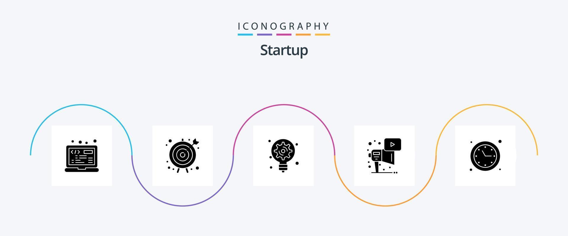 Startup Glyph 5 Icon Pack Including optimization. play. generation. megaphone. advertising vector