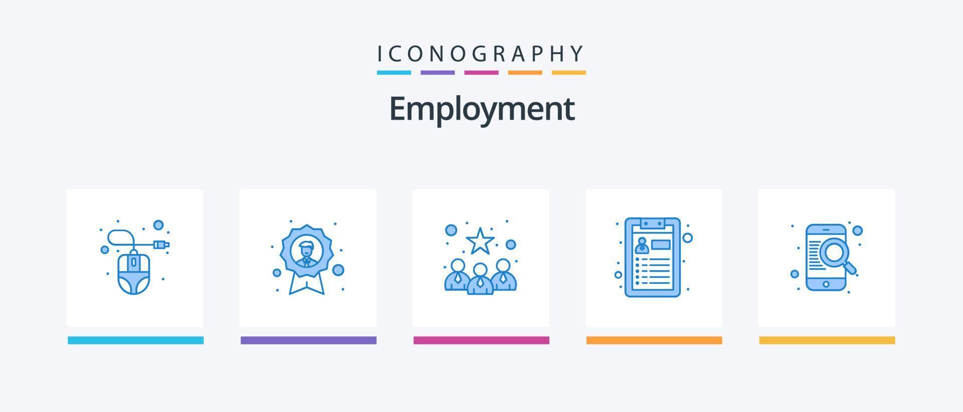 paquete de iconos azul 5 de empleo que incluye móvil. reanudar. medalla. trabajo. El mejor equipo. diseño de iconos creativos vector