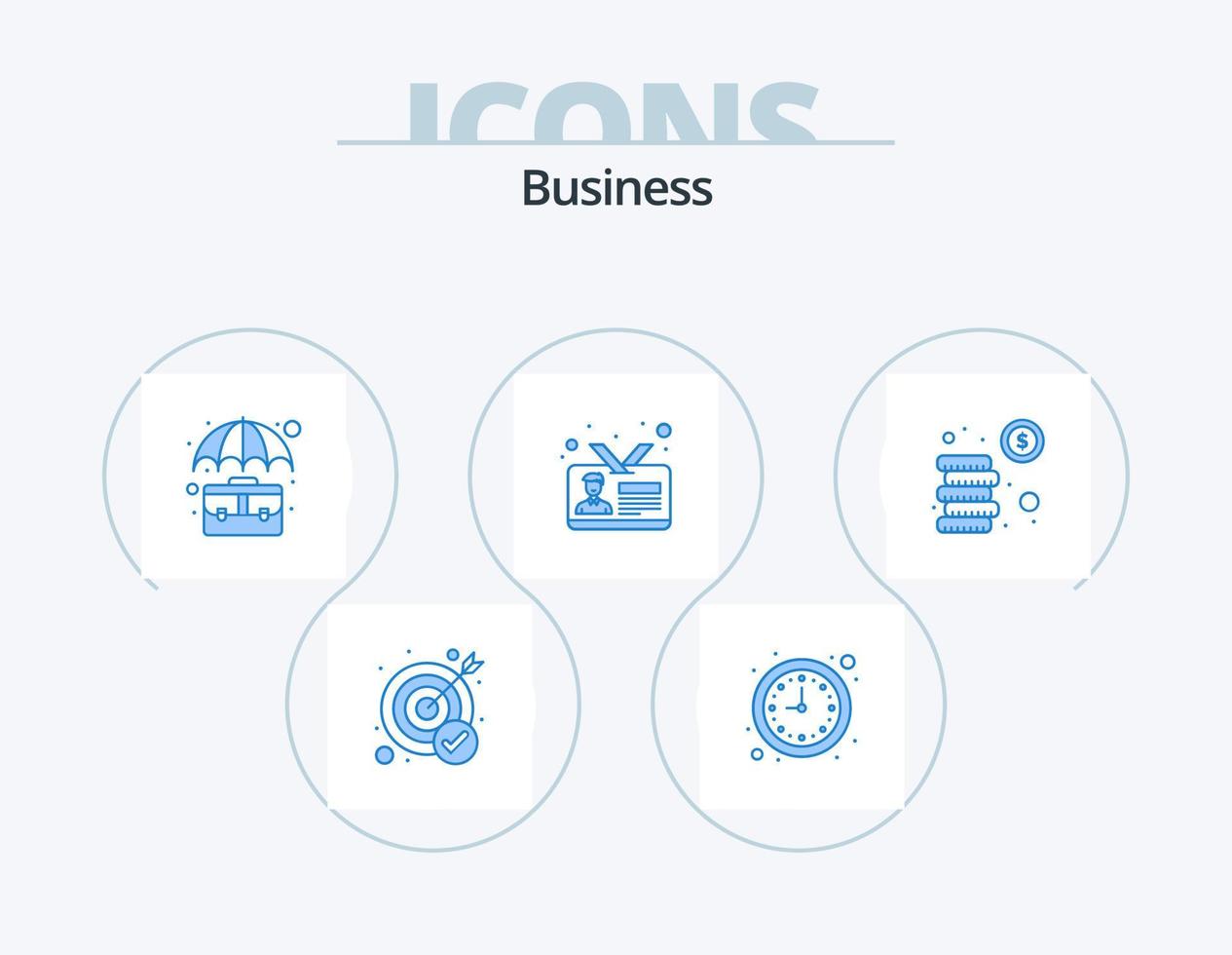 paquete de iconos azul de negocios 5 diseño de iconos. tarjeta de empleado. identificación. bolso. tarjeta. oficina vector