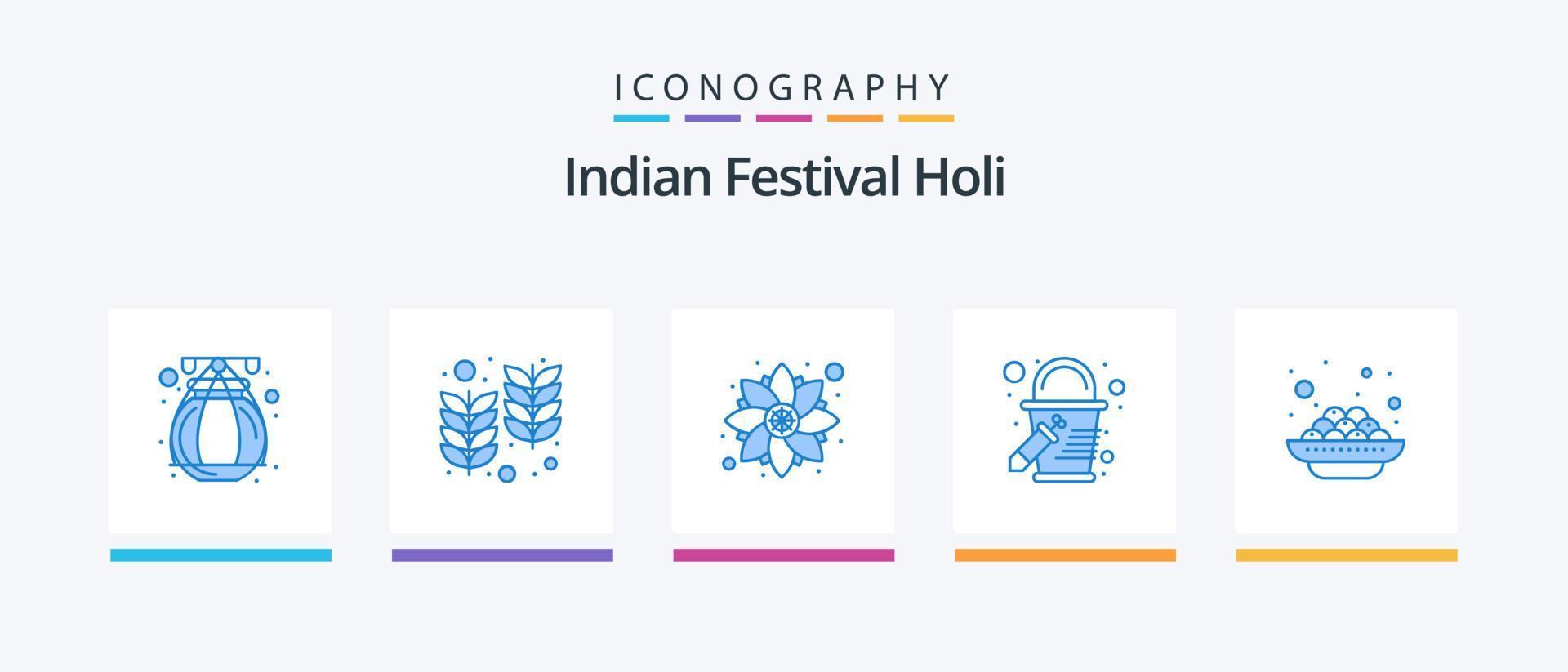 paquete de iconos holi blue 5 que incluye vadas. India. patrón. pastel. color. diseño de iconos creativos vector