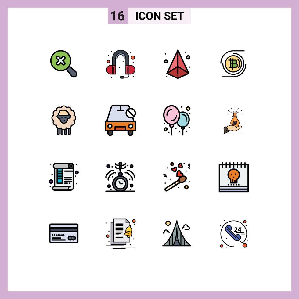 Modern Set of 16 Flat Color Filled Lines and symbols such as spring ram triangle mutton currency Editable Creative Vector Design Elements
