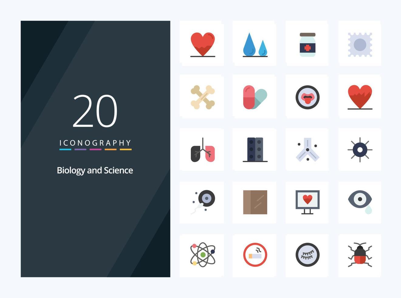 20 Biology Flat Color icon for presentation vector