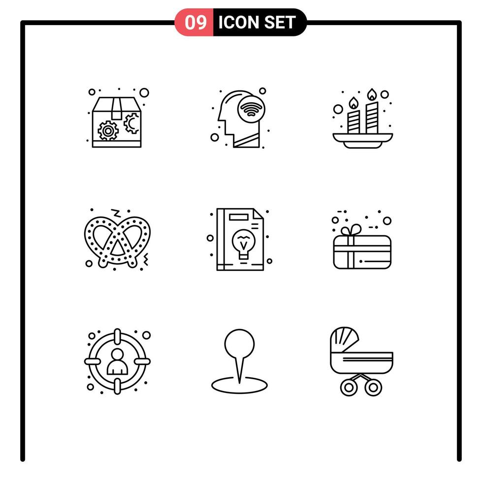 Pictogram Set of 9 Simple Outlines of idea education holi business pretzel Editable Vector Design Elements