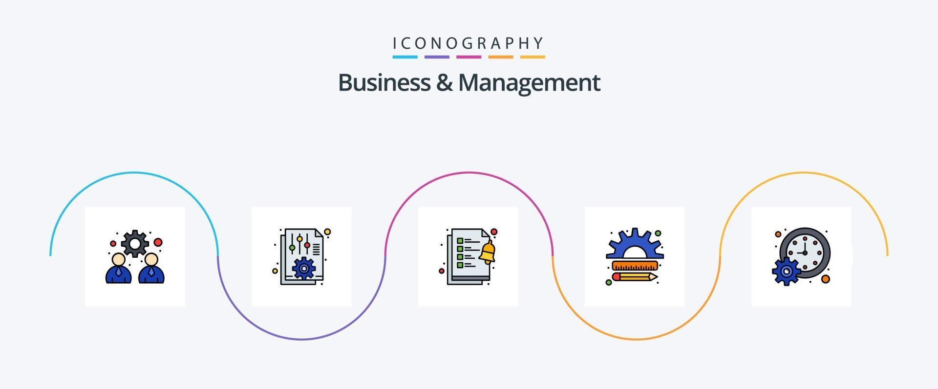 la línea de negocios y administración llenó el paquete de iconos planos 5 que incluye negocios. administración. informe. Finanzas. negocio vector