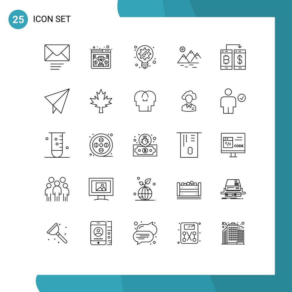 Stock Vector Icon Pack of 25 Line Signs and Symbols for smartphone cashless idea farming mountain Editable Vector Design Elements