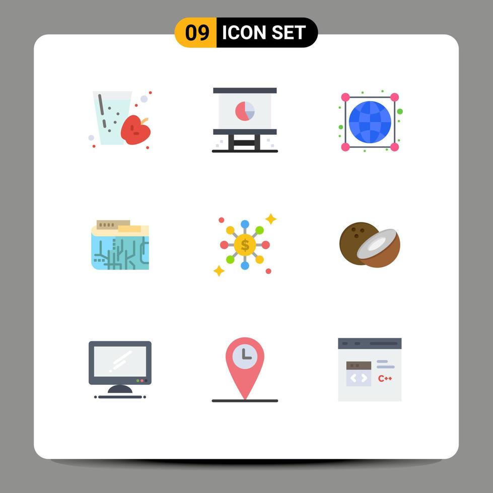 9 Universal Flat Color Signs Symbols of multi digital presentation currency connections Editable Vector Design Elements