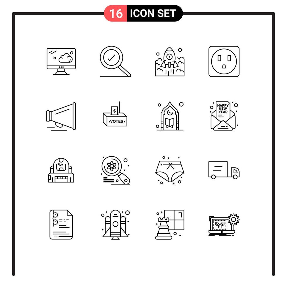 Pack of 16 Modern Outlines Signs and Symbols for Web Print Media such as bribe laud business speaker electric Editable Vector Design Elements