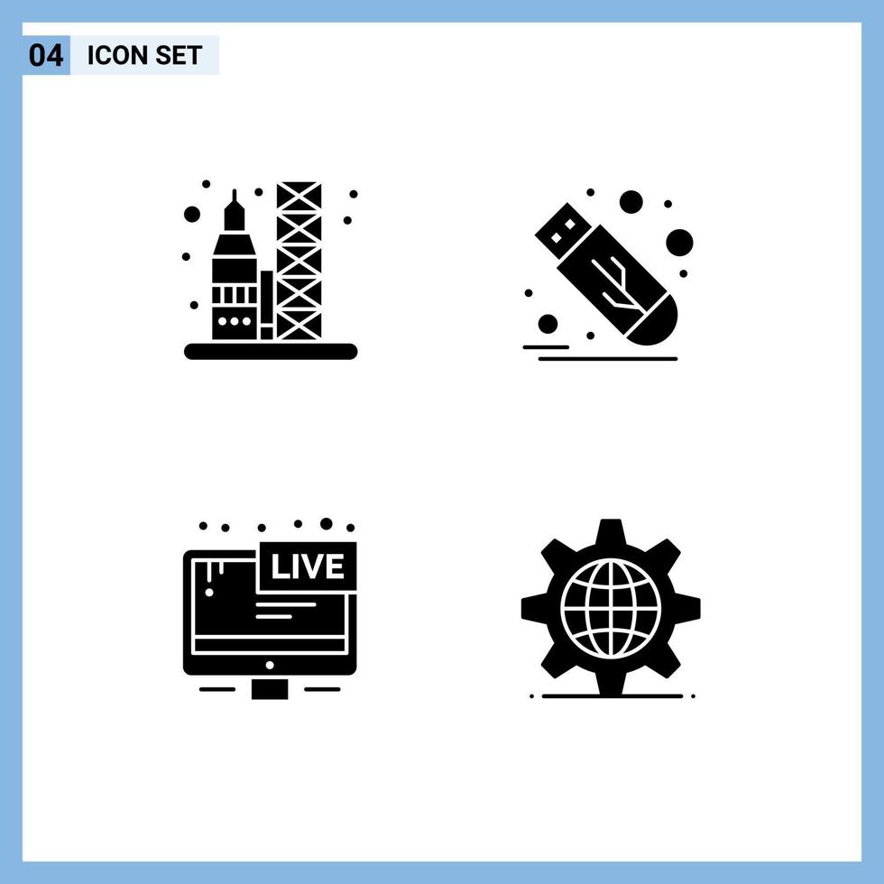 Set of 4 Modern UI Icons Symbols Signs for launch screen space stick live Editable Vector Design Elements