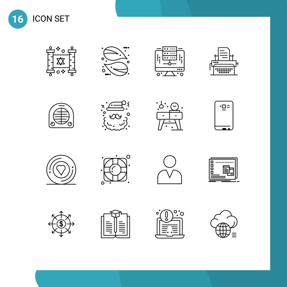 Modern Set of 16 Outlines Pictograph of heater publish computer document typewriter Editable Vector Design Elements