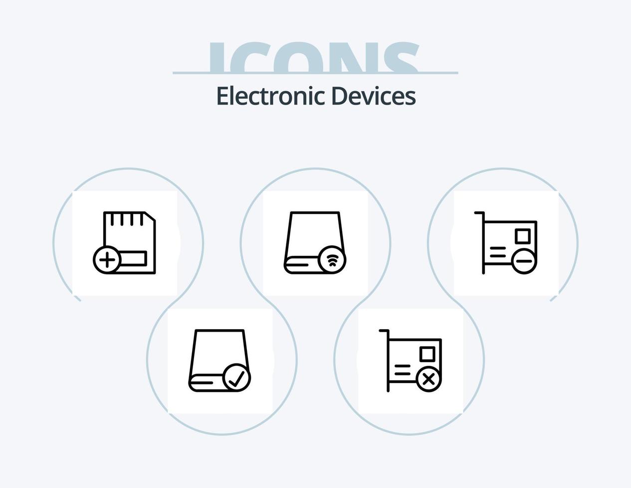 paquete de iconos de línea de dispositivos 5 diseño de iconos. dispositivos. ordenadores. hardware. artilugio. desct vector