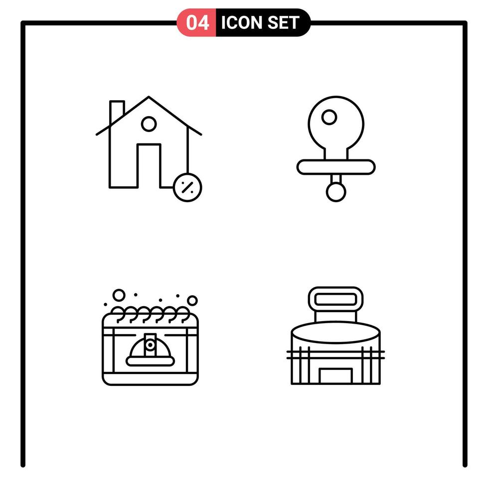 Mobile Interface Line Set of 4 Pictograms of buildings day house dummy may Editable Vector Design Elements