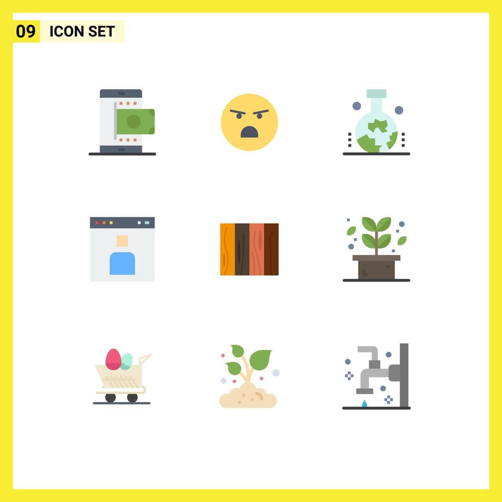 Group of 9 Flat Colors Signs and Symbols for people interface feeling browser study of earth surface Editable Vector Design Elements