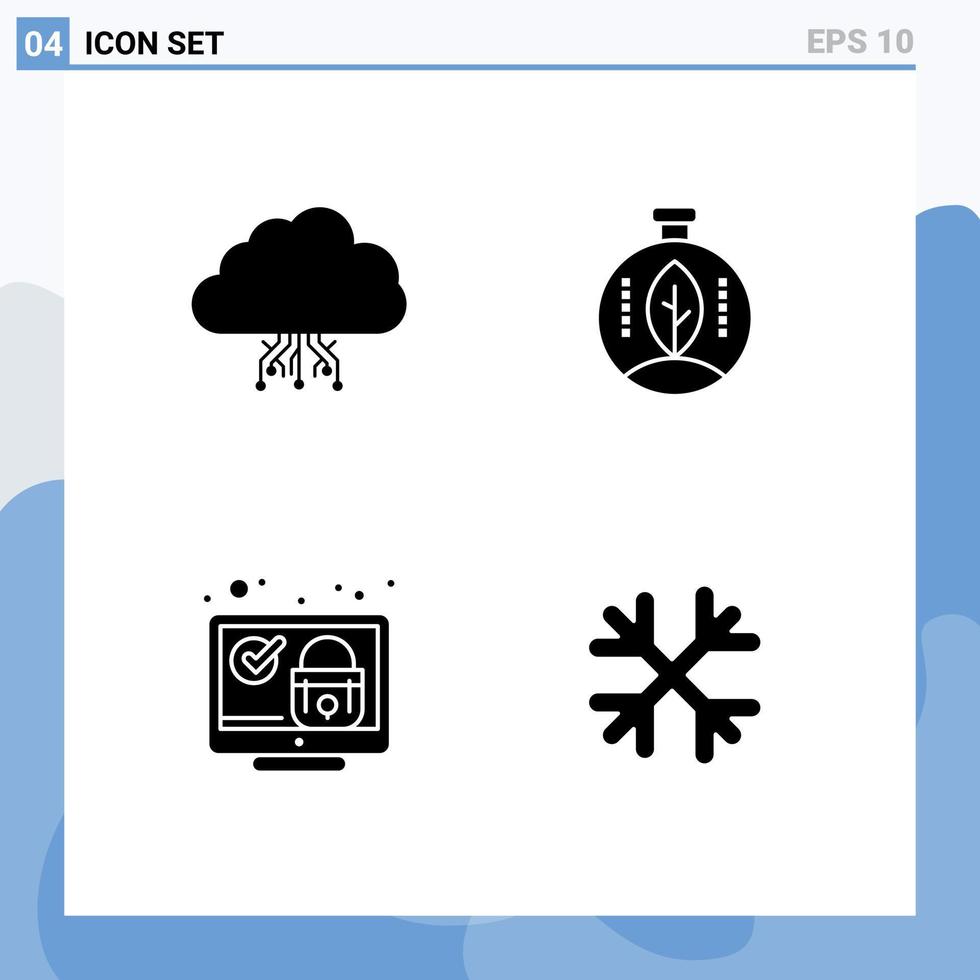 conjunto de glifos sólidos vectoriales en cuadrícula para elementos de diseño vectorial editables del sistema de innovación de alojamiento de bloqueo en la nube vector