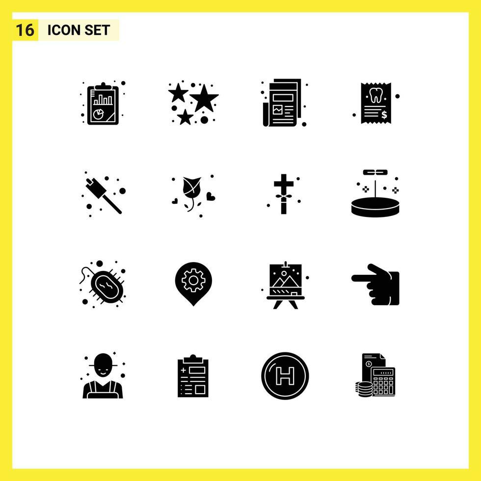 User Interface Pack of 16 Basic Solid Glyphs of camping report stars medical print Editable Vector Design Elements