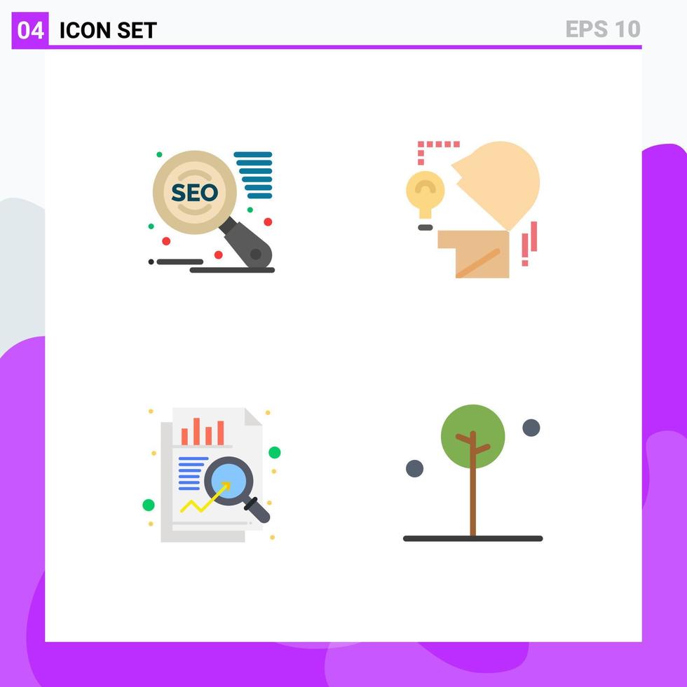 Modern Set of 4 Flat Icons and symbols such as search engine data marketing bulb leaf Editable Vector Design Elements