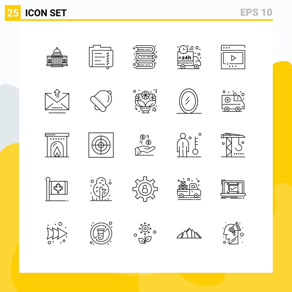 Group of 25 Modern Lines Set for delivery learning data knowledge books Editable Vector Design Elements