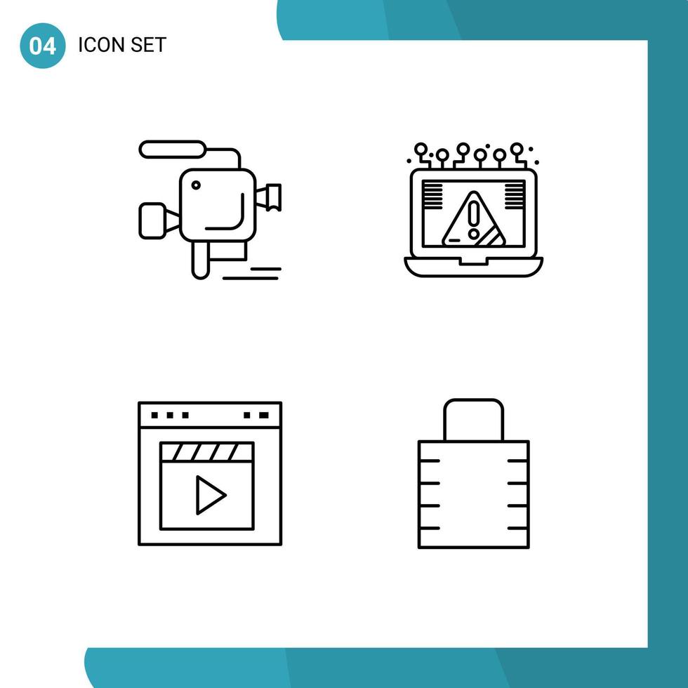 4 Creative Icons Modern Signs and Symbols of camera browser film camera cyber film Editable Vector Design Elements